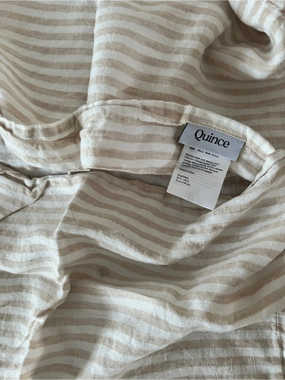Quince European Linen Stripe Sham Set in Natural/White, King